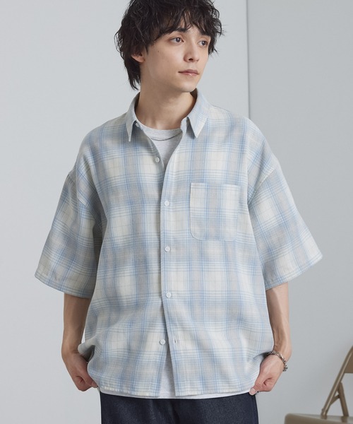 ヴィンテージ加工 オンブレチェック オーバーサイズ サイドスリット