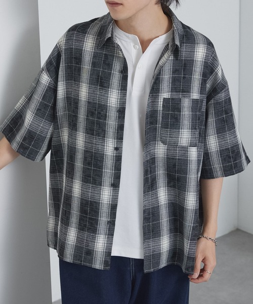 ヴィンテージ加工 オンブレチェック オーバーサイズ サイドスリット