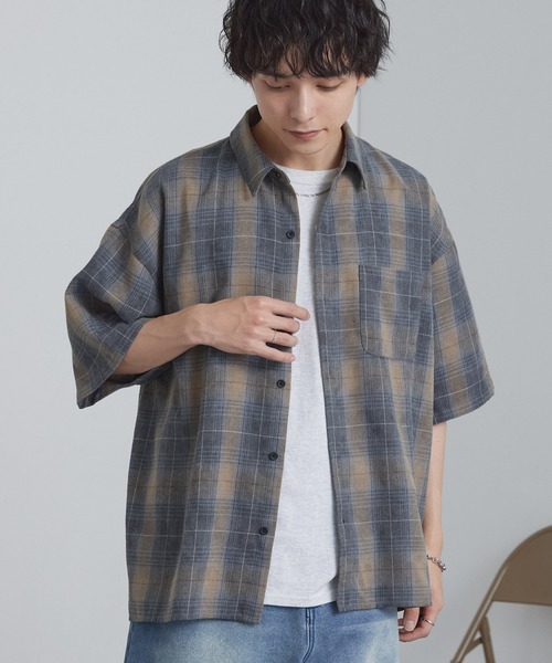 ヴィンテージ加工 オンブレチェック オーバーサイズ サイドスリット