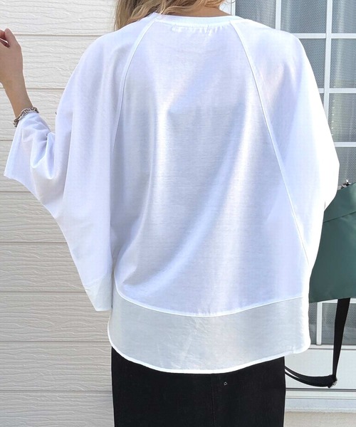 Q（キュー）の「レーヨン天竺ドッキングペプラムプルオーバー（Tシャツ/カットソー・レディース・ホワイト/ブラック/ブルー・MEDIUM）」の6枚目の写真