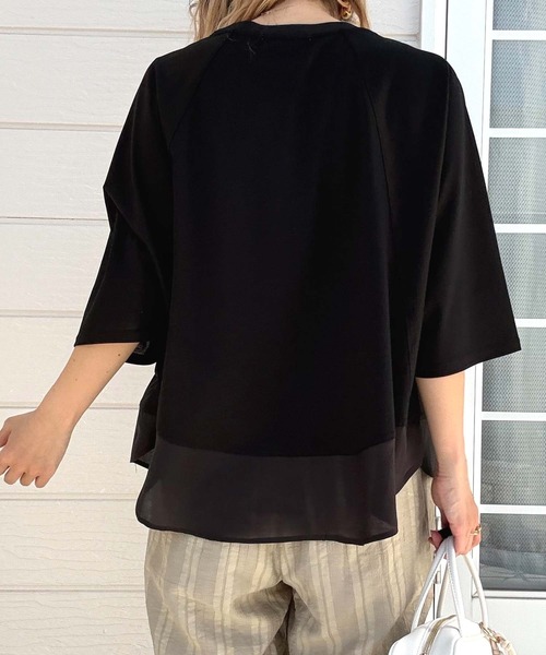 Q（キュー）の「レーヨン天竺ドッキングペプラムプルオーバー（Tシャツ/カットソー・レディース・ホワイト/ブラック/ブルー・MEDIUM）」の12枚目の写真