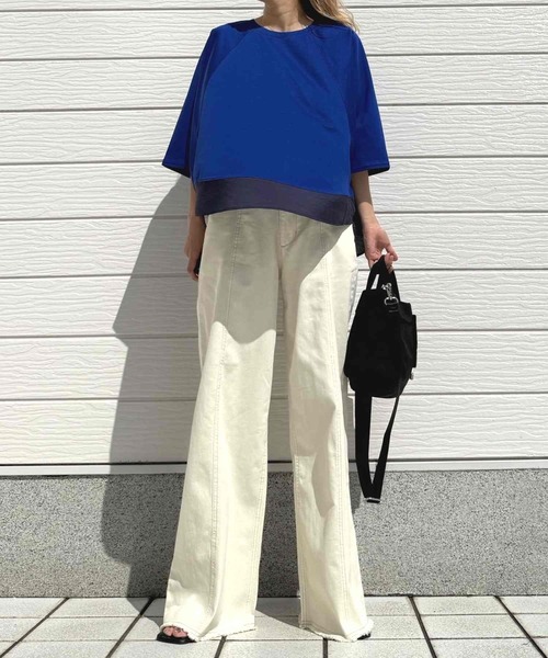 Q（キュー）の「レーヨン天竺ドッキングペプラムプルオーバー（Tシャツ/カットソー・レディース・ホワイト/ブラック/ブルー・MEDIUM）」の19枚目の写真