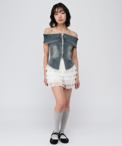 3.3 Field Trip （3.3フィールドトリップ）の「3.3 Field Trip／デニムオフショル半袖ブラウス（シャツ/ブラウス・レディース・ブラック/ブルー・FREE）」の8枚目の写真