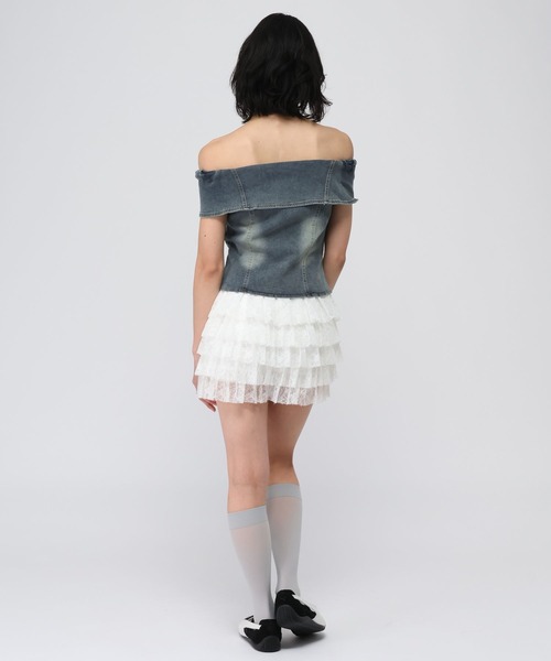 3.3 Field Trip （3.3フィールドトリップ）の「3.3 Field Trip／デニムオフショル半袖ブラウス（シャツ/ブラウス・レディース・ブラック/ブルー・FREE）」の10枚目の写真