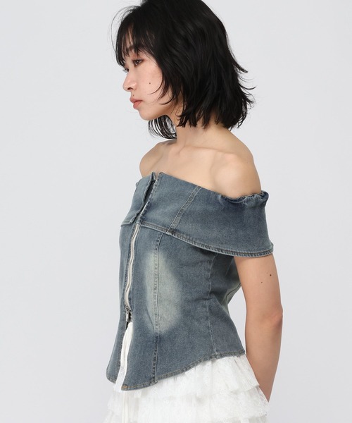 3.3 Field Trip （3.3フィールドトリップ）の「3.3 Field Trip／デニムオフショル半袖ブラウス（シャツ/ブラウス・レディース・ブラック/ブルー・FREE）」の12枚目の写真