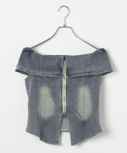 3.3 Field Trip （3.3フィールドトリップ）の「3.3 Field Trip／デニムオフショル半袖ブラウス（シャツ/ブラウス・レディース・ブラック/ブルー・FREE）」の14枚目の写真