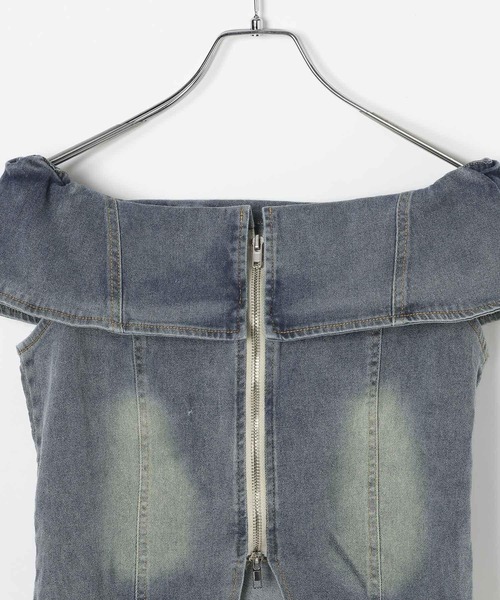 3.3 Field Trip （3.3フィールドトリップ）の「3.3 Field Trip／デニムオフショル半袖ブラウス（シャツ/ブラウス・レディース・ブラック/ブルー・FREE）」の15枚目の写真