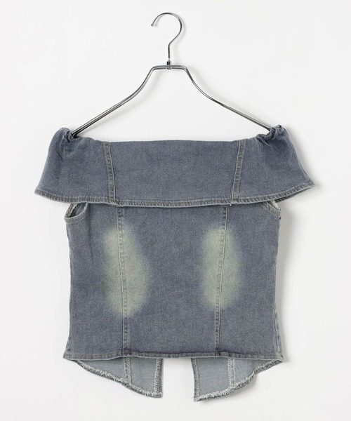 3.3 Field Trip （3.3フィールドトリップ）の「3.3 Field Trip／デニムオフショル半袖ブラウス（シャツ/ブラウス・レディース・ブラック/ブルー・FREE）」の19枚目の写真