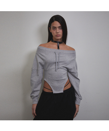 Corset Off Shoulder Sweatshirt (GRAY)