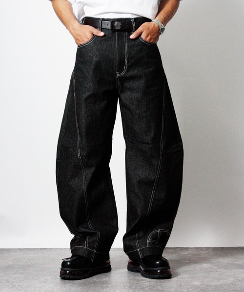 NYLAUS（ナイラス）の「【NYS】2026新作 リバースデザイン カーブパンツ バレルレッグパンツ リジッドデニム（デニムパンツ・メンズ・ブラック/インディゴブルー・L/M）」の14枚目の写真