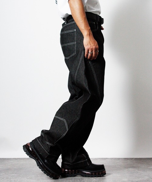 NYLAUS（ナイラス）の「【NYS】2026新作 リバースデザイン カーブパンツ バレルレッグパンツ リジッドデニム（デニムパンツ・メンズ・ブラック/インディゴブルー・L/M）」の15枚目の写真