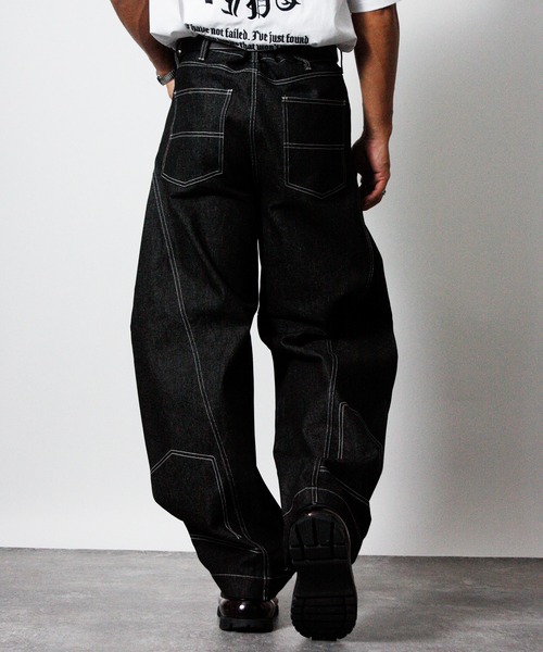 NYLAUS（ナイラス）の「【NYS】2026新作 リバースデザイン カーブパンツ バレルレッグパンツ リジッドデニム（デニムパンツ・メンズ・ブラック/インディゴブルー・L/M）」の16枚目の写真