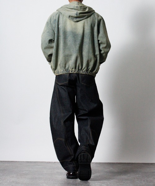 NYLAUS（ナイラス）の「【NYS】2026新作 リバースデザイン カーブパンツ バレルレッグパンツ リジッドデニム（デニムパンツ・メンズ・ブラック/インディゴブルー・L/M）」の12枚目の写真