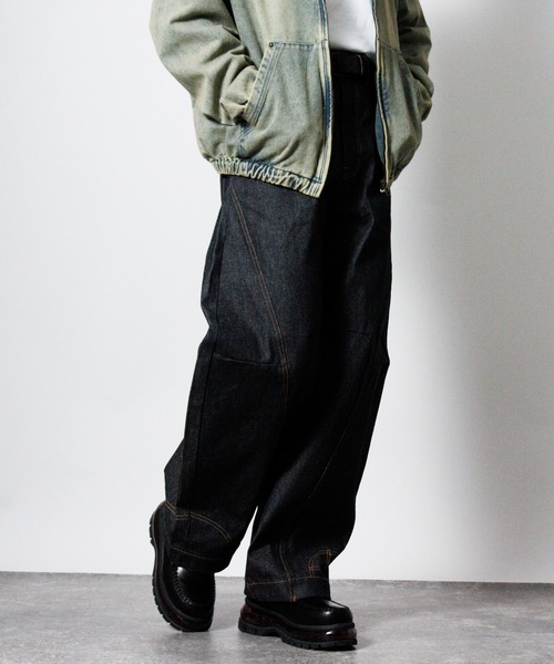 NYLAUS（ナイラス）の「【NYS】2026新作 リバースデザイン カーブパンツ バレルレッグパンツ リジッドデニム（デニムパンツ・メンズ・ブラック/インディゴブルー・L/M）」の8枚目の写真