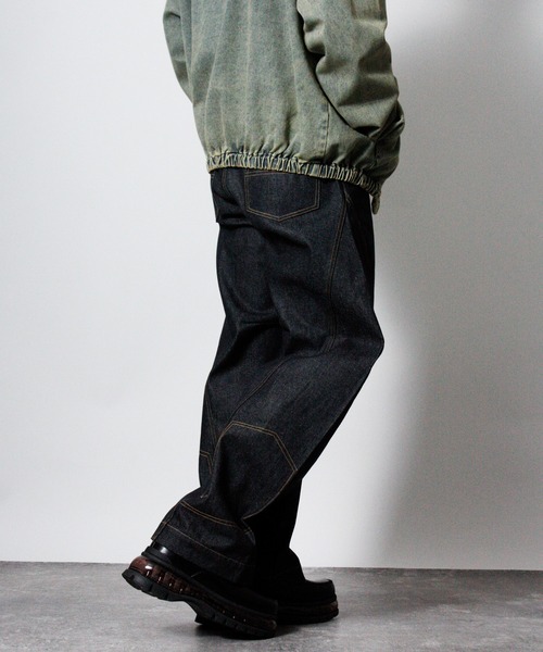 NYLAUS（ナイラス）の「【NYS】2026新作 リバースデザイン カーブパンツ バレルレッグパンツ リジッドデニム（デニムパンツ・メンズ・ブラック/インディゴブルー・L/M）」の9枚目の写真