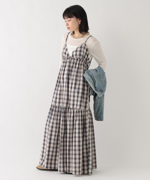 BAYFLOW（ベイフロー）の「[WEB限定]ティアードチェックキャミワンピース（ワンピース・レディース・ネイビー/グレー・FREE）」の3枚目の写真