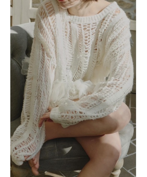 NOTREemor(ノートルエモア)の「lame tulle knit(ニット/セーター・レディース・ラベンダー/ホワイト・FREE)」の4枚目の写真