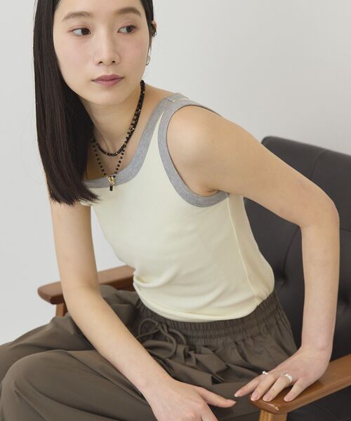AMERICAN HOLIC（アメリカンホリック）の「【抗菌防臭】バイカラーテレコタンクトップ（タンクトップ・レディース・ブラウン/ライトイエロー・M）」の2枚目の写真