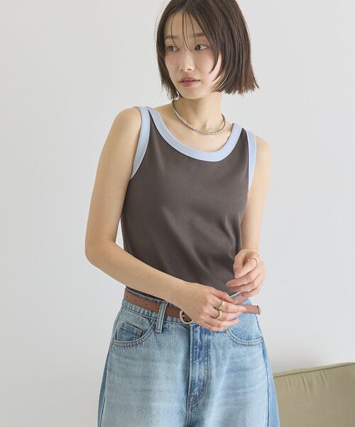 AMERICAN HOLIC(アメリカンホリック)の「【抗菌防臭】バイカラーテレコタンクトップ(タンクトップ・レディース・ブラウン/ライトイエロー/アイボリー/ダークブラウン・M/L)」の5枚目の写真
