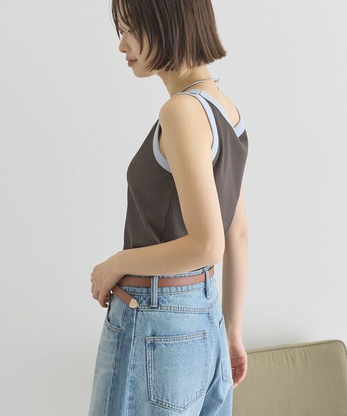 AMERICAN HOLIC(アメリカンホリック)の「【抗菌防臭】バイカラーテレコタンクトップ(タンクトップ・レディース・ブラウン/ライトイエロー/アイボリー/ダークブラウン・M/L)」の6枚目の写真