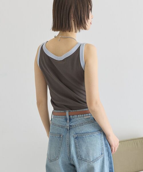 AMERICAN HOLIC(アメリカンホリック)の「【抗菌防臭】バイカラーテレコタンクトップ(タンクトップ・レディース・ブラウン/ライトイエロー/アイボリー/ダークブラウン・M/L)」の7枚目の写真