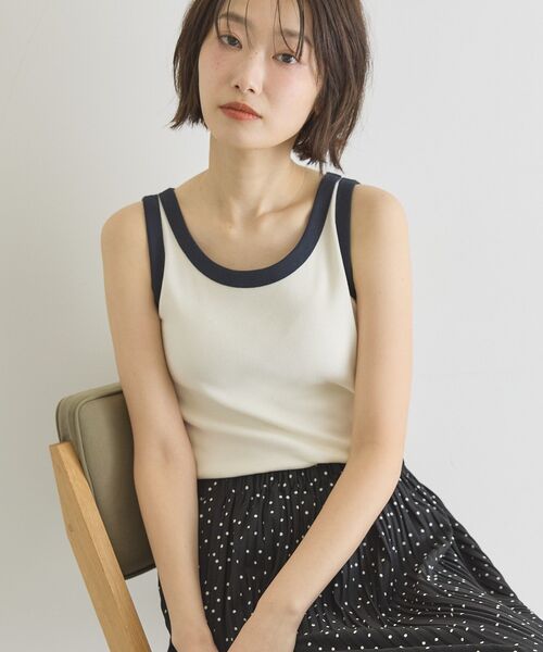 AMERICAN HOLIC(アメリカンホリック)の「【抗菌防臭】バイカラーテレコタンクトップ(タンクトップ・レディース・ブラウン/ライトイエロー/アイボリー/ダークブラウン・M/L)」の8枚目の写真