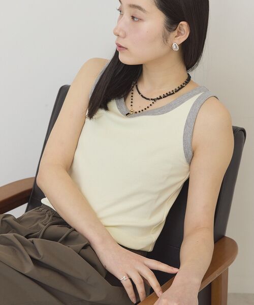 AMERICAN HOLIC(アメリカンホリック)の「【抗菌防臭】バイカラーテレコタンクトップ(タンクトップ・レディース・ブラウン/ライトイエロー/アイボリー/ダークブラウン・M/L)」の11枚目の写真
