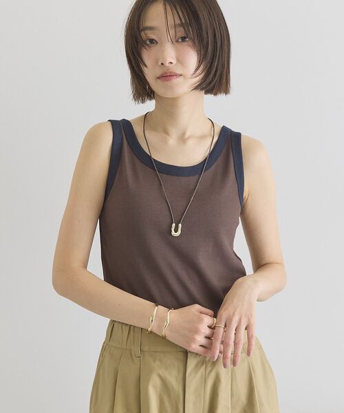 AMERICAN HOLIC(アメリカンホリック)の「【抗菌防臭】バイカラーテレコタンクトップ(タンクトップ・レディース・ブラウン/ライトイエロー/アイボリー/ダークブラウン・M/L)」の16枚目の写真