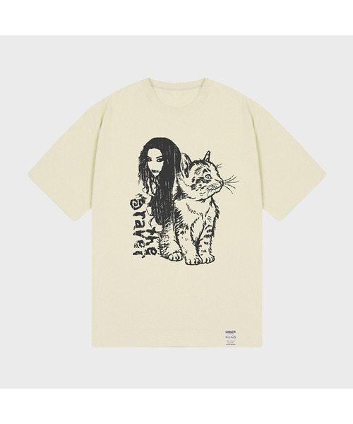 GRAVER（グレーバー）の「[ユニセックス]キャットガール半袖Tシャツ_3カラー（Tシャツ/カットソー・レディース・ホワイト/チャコールグレー/ベージュ・SMALL/MEDIUM/LARGE/X-LARGE）」の3枚目の写真