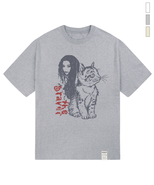 GRAVER（グレーバー）の「[ユニセックス]キャットガール半袖Tシャツ_3カラー（Tシャツ/カットソー・レディース・ホワイト/チャコールグレー/ベージュ・SMALL/MEDIUM/LARGE/X-LARGE）」の9枚目の写真