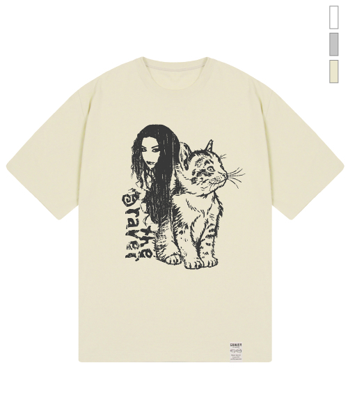 GRAVER（グレーバー）の「[ユニセックス]キャットガール半袖Tシャツ_3カラー（Tシャツ/カットソー・レディース・ホワイト/チャコールグレー/ベージュ・SMALL/MEDIUM/LARGE/X-LARGE）」の11枚目の写真