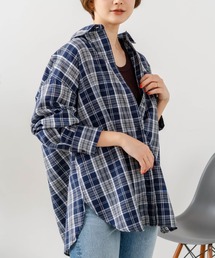 【C-FORT POINT/フォートポイント】【長めの丈感で腰回りカバー】ベーシックチェックシャツ レギュラーカラー ゆったりシルエット チェック柄 長袖 定番 カジュアル