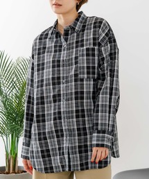 【C-FORT POINT/フォートポイント】【長めの丈感で腰回りカバー】ベーシックチェックシャツ レギュラーカラー ゆったりシルエット チェック柄 長袖 定番 カジュアル