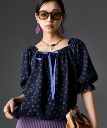 GEVS. | ワッフル花柄プリントパフスリーブカットソー<大きいサイズ有>GEVS.(Tシャツ/カットソー)