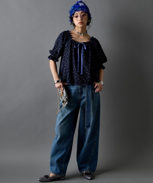 GEVS.(ジェイヴィス)の「ワッフル花柄プリントパフスリーブカットソー<大きいサイズ有>GEVS.(Tシャツ/カットソー・レディース・ライトグレー系/ネイビー系・3L/LL/L/M/5L/4L)」の8枚目の写真