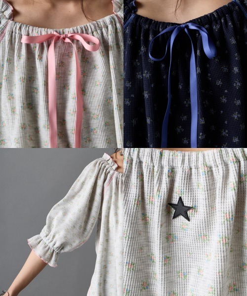 GEVS.(ジェイヴィス)の「ワッフル花柄プリントパフスリーブカットソー<大きいサイズ有>GEVS.(Tシャツ/カットソー・レディース・ライトグレー系/ネイビー系・3L/LL/L/M/5L/4L)」の21枚目の写真