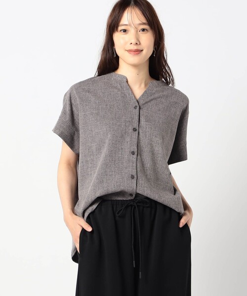 Grand PARK(グランドパーク)の「リネンライク 半袖シャツ(シャツ/ブラウス・レディース・グレー/チャコールグレー/ベージュ・FREE)」の2枚目の写真