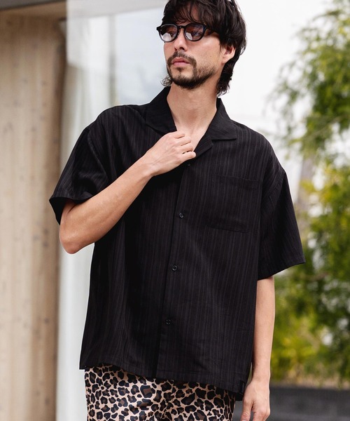 mhs2621-Crinkle Fablic Open Collar Short Sleeve Shirts オープン