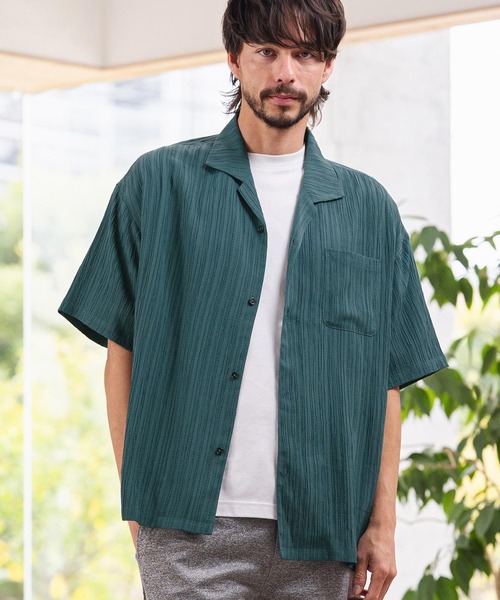 CAMBIO(カンビオ)の「mhs2621-Crinkle Fablic Open Collar Short Sleeve Shirts オープンカラー半袖シャツ(PF-261-019)(シャツ/ブラウス・メンズ・ナチュラル/ブルー/ブラック・M/L)」の6枚目の写真