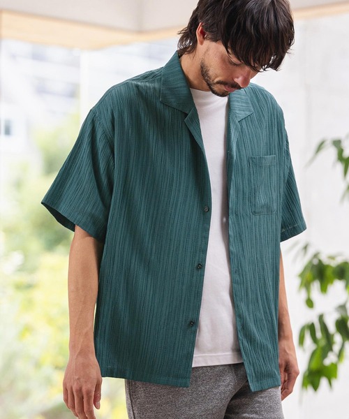 CAMBIO(カンビオ)の「mhs2621-Crinkle Fablic Open Collar Short Sleeve Shirts オープンカラー半袖シャツ(PF-261-019)(シャツ/ブラウス・メンズ・ナチュラル/ブルー/ブラック・M/L)」の7枚目の写真