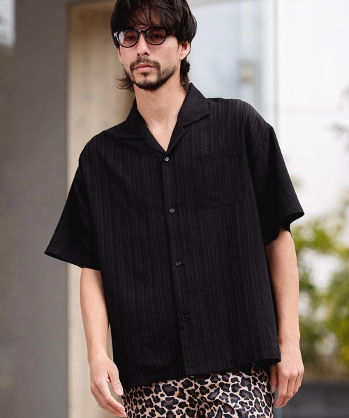 CAMBIO(カンビオ)の「mhs2621-Crinkle Fablic Open Collar Short Sleeve Shirts オープンカラー半袖シャツ(PF-261-019)(シャツ/ブラウス・メンズ・ナチュラル/ブルー/ブラック・M/L)」の10枚目の写真