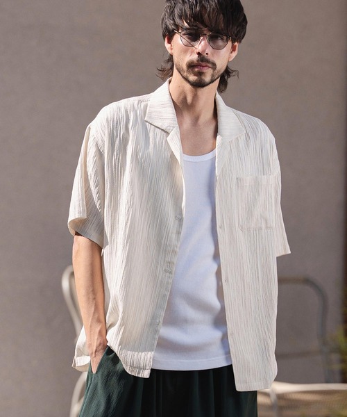 CAMBIO(カンビオ)の「mhs2621-Crinkle Fablic Open Collar Short Sleeve Shirts オープンカラー半袖シャツ(PF-261-019)(シャツ/ブラウス・メンズ・ナチュラル/ブルー/ブラック・M/L)」の14枚目の写真