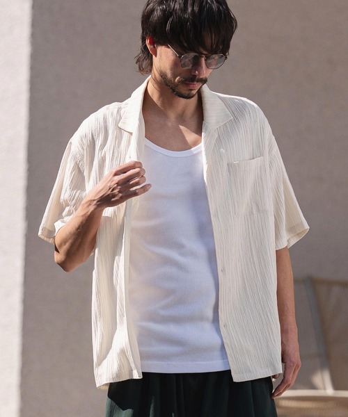 CAMBIO(カンビオ)の「mhs2621-Crinkle Fablic Open Collar Short Sleeve Shirts オープンカラー半袖シャツ(PF-261-019)(シャツ/ブラウス・メンズ・ナチュラル/ブルー/ブラック・M/L)」の15枚目の写真