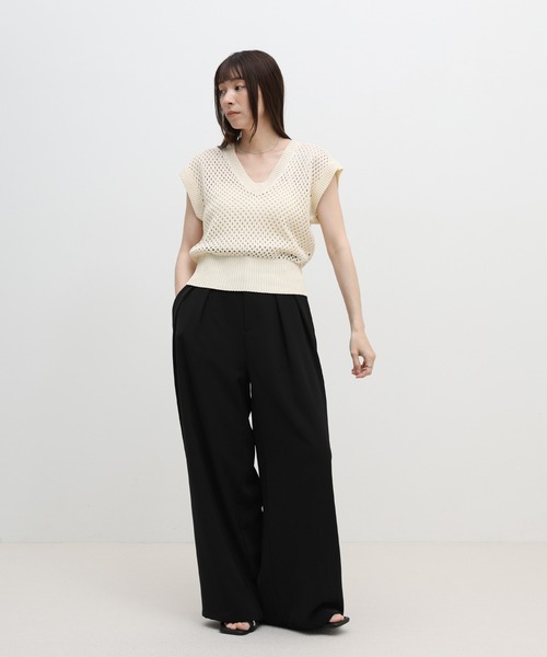 select MOCA(セレクトモカ)の「フレンチスリーブリネンタッチメッシュベスト(ベスト・レディース・アイボリー/モカ/ブラック・FREE)」の4枚目の写真
