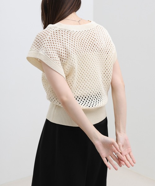 select MOCA(セレクトモカ)の「フレンチスリーブリネンタッチメッシュベスト(ベスト・レディース・アイボリー/モカ/ブラック・FREE)」の8枚目の写真