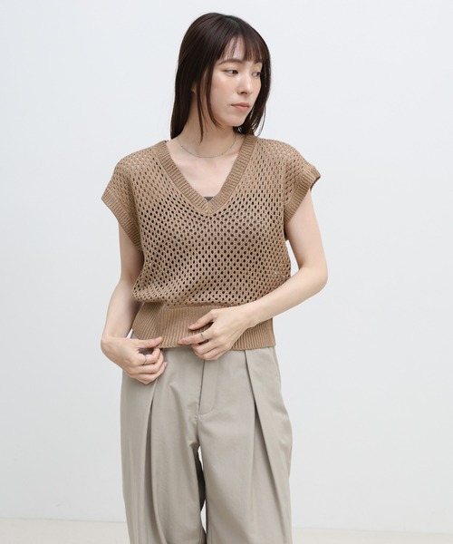 select MOCA(セレクトモカ)の「フレンチスリーブリネンタッチメッシュベスト(ベスト・レディース・アイボリー/モカ/ブラック・FREE)」の18枚目の写真
