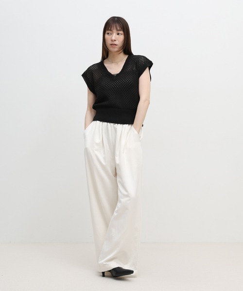 select MOCA(セレクトモカ)の「フレンチスリーブリネンタッチメッシュベスト(ベスト・レディース・アイボリー/モカ/ブラック・FREE)」の6枚目の写真