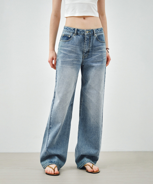 MONGDOL(モンドル)の「カーブドウォッシングデニムパンツミッドブルーMDPT082MIDBLUE(デニムパンツ・レディース・その他・SMALL/MEDIUM/LARGE)」の3枚目の写真
