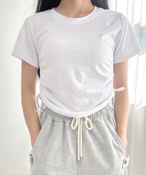 Riff（リフ）の「サイドシャーリングTシャツ 半袖（Tシャツ/カットソー・レディース・ピンク/ホワイト/グレー/ブラック・FREE）」の5枚目の写真
