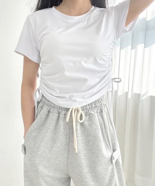 Riff（リフ）の「サイドシャーリングTシャツ 半袖（Tシャツ/カットソー・レディース・ピンク/ホワイト/グレー/ブラック・FREE）」の6枚目の写真